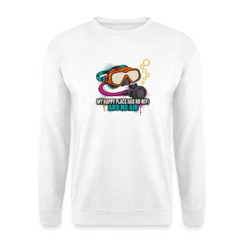 Taucherwitz: Kein WLAN, kein Luft - Unisex Pullover - Weiß - Vorne - Alina (178cm) & Michal (187cm)