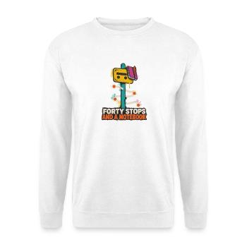 Forty Stops and a Notebook - Unisex Pullover - Weiß - Vorne - Alina (178cm) & Michal (187cm)