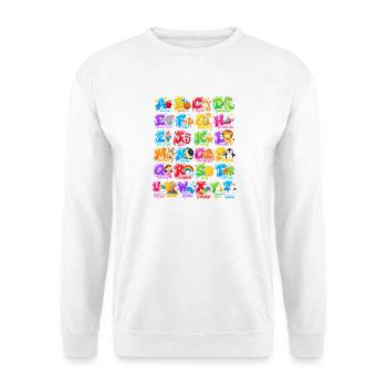 Buntes Tieralphabet für Kinder - Unisex Pullover - Weiß - Vorne - Alina (178cm) & Michal (187cm)