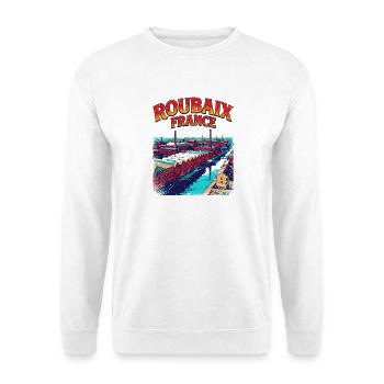 Vintage Roubaix France Industrial City Skyline - Unisex Pullover - Weiß - Vorne - Alina (178cm) & Michal (187cm)