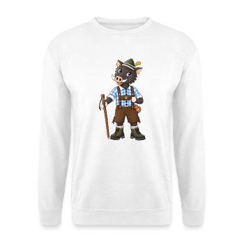 Wander Wildschwein in Bayern Tracht - Unisex Pullover - Weiß - Vorne - Alina (178cm) & Michal (187cm)