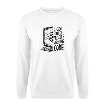 Ich habe diese Muskeln beim Code-Programmieren bekommen - Unisex Pullover - Weiß - Vorne - Alina (178cm) & Michal (187cm)