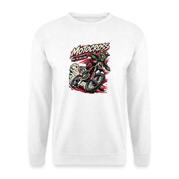 Wildes Motocross: Fahrer am Rand - Unisex Pullover - Weiß - Vorne - Alina (178cm) & Michal (187cm)