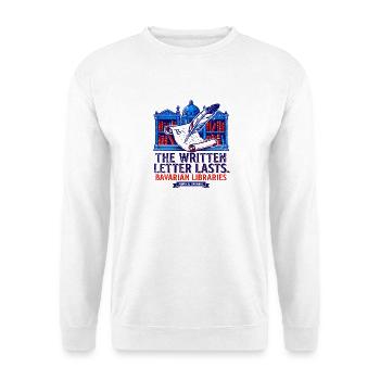 The Written Letter Lasts Munich Bavarian Libraries - Unisex Pullover - Weiß - Vorne - Alina (178cm) & Michal (187cm)
