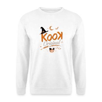 Kook Original Halloween Orange Kürbis Hexe - Unisex Pullover - Weiß - Vorne - Alina (178cm) & Michal (187cm)