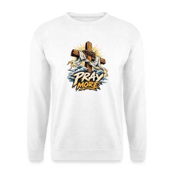 Pray More Kreuz Motiv - Unisex Pullover - Weiß - Vorne - Alina (178cm) & Michal (187cm)