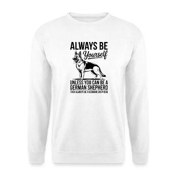 Deutscher Schäferhund Lustige Schäferhund Geschenk - Unisex Pullover - Weiß - Vorne - Alina (178cm) & Michal (187cm)