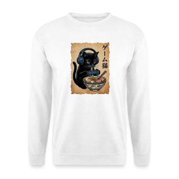 Gamer Katze Ramen Nudeln Japanisch Retro - Unisex Pullover - Weiß - Vorne - Alina (178cm) & Michal (187cm)