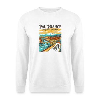 Vintage Pau France Pyrenees Gateway Travel Poster - Unisex Pullover - Weiß - Vorne - Alina (178cm) & Michal (187cm)