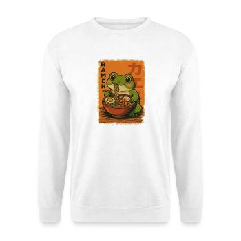 Kawaii Frosch isst Ramen Nudeln Retro - Unisex Pullover - Weiß - Vorne - Alina (178cm) & Michal (187cm)