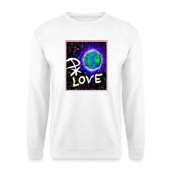Kosmische Liebe und Pax Christi Neon-Print - Unisex Pullover - Weiß - Vorne - Alina (178cm) & Michal (187cm)