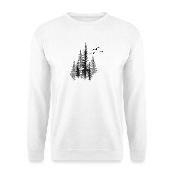 Flüsternde Kiefern-Silhouette - Unisex Pullover - Weiß - Vorne - Alina (178cm) & Michal (187cm)