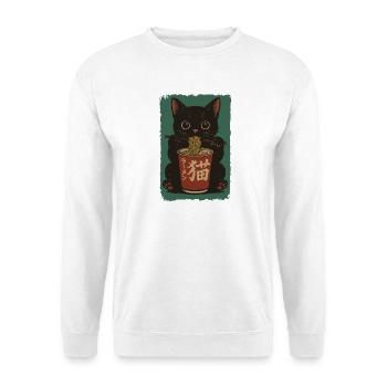 Schwarze Katze Cup Noodles Ramen Retro - Unisex Pullover - Weiß - Vorne - Alina (178cm) & Michal (187cm)