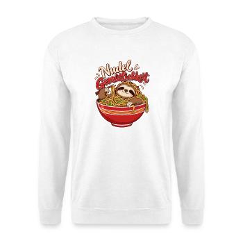 Nudel Gemütlichkeit Faultier Ramen Nudeln - Unisex Pullover - Weiß - Vorne - Alina (178cm) & Michal (187cm)