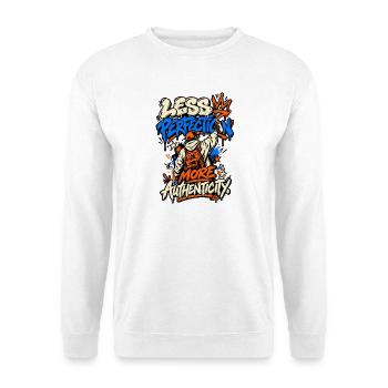 Weniger Perfektion, mehr Authentizität Graffiti - Unisex Pullover - Weiß - Vorne - Alina (178cm) & Michal (187cm)