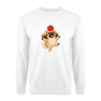 Süßer Pekingese Hund Cartoon Tomate - Unisex Pullover - Weiß - Vorne - Alina (178cm) & Michal (187cm)