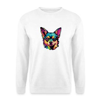 Pop-Art Hundegesicht - Unisex Pullover - Weiß - Vorne - Alina (178cm) & Michal (187cm)