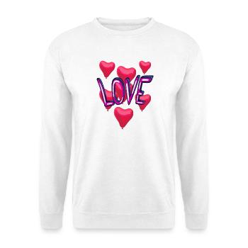 Neon Herz Love Schrift Ballons - Unisex Pullover - Weiß - Vorne - Alina (178cm) & Michal (187cm)