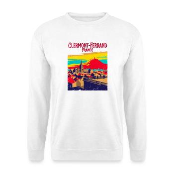 Retro Clermont Ferrand France Skyline Travel - Unisex Pullover - Weiß - Vorne - Alina (178cm) & Michal (187cm)