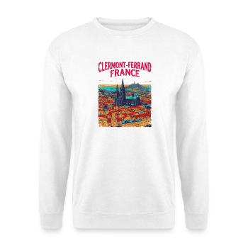 Vintage Clermont Ferrand France City Skyline - Unisex Pullover - Weiß - Vorne - Alina (178cm) & Michal (187cm)