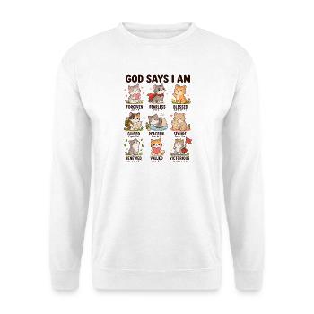  Gott Sagt: Ich Bin Katzen Christliche Bibelverse - Unisex Pullover - Weiß - Vorne - Alina (178cm) & Michal (187cm)