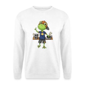 Frosch DJ Beats und  Musik - Unisex Pullover - Weiß - Vorne - Alina (178cm) & Michal (187cm)