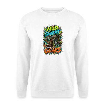 Mud Sweat and Gears Motocross Illustration - Unisex Pullover - Weiß - Vorne - Alina (178cm) & Michal (187cm)