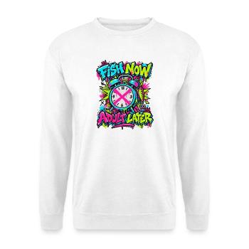 Fisch Jetzt, Adult Later Neon Graffiti - Unisex Pullover - Weiß - Vorne - Alina (178cm) & Michal (187cm)
