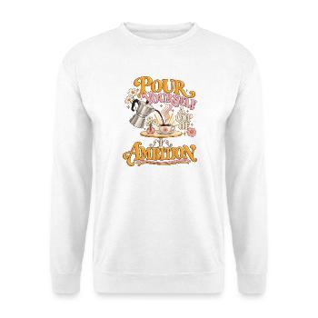 Kaffee und Ehrgeiz – Retro-Motivation, Blumen - Unisex Pullover - Weiß - Vorne - Alina (178cm) & Michal (187cm)