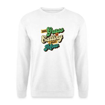 Das Gras ruft, ich muss mähen – Rasenmäher-Geschenk - Unisex Pullover - Weiß - Vorne - Alina (178cm) & Michal (187cm)