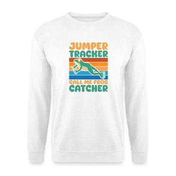 Frog Catcher Jumper Tracker Call Me Catcher Frog - Unisex Pullover - Weiß - Vorne - Alina (178cm) & Michal (187cm)