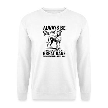 Deutsche Dogge Lustiges Deutsche Dogge Geschenk - Unisex Pullover - Weiß - Vorne - Alina (178cm) & Michal (187cm)