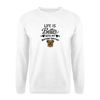  Das Leben Ist Besser Mit Meinem Border - Unisex Pullover - Weiß - Vorne - Alina (178cm) & Michal (187cm)
