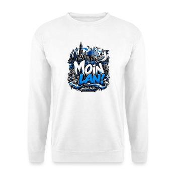 MOIN LAN! – Hamburg Streetwear - Unisex Pullover - Weiß - Vorne - Alina (178cm) & Michal (187cm)