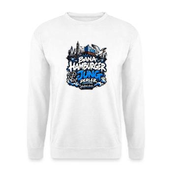 Bana Hamburger Jung derler – Hamburg Streetwear - Unisex Pullover - Weiß - Vorne - Alina (178cm) & Michal (187cm)