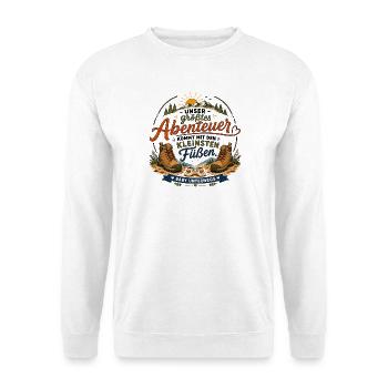 Babyankündigung Wandern Schwangerschaft Abenteuer - Unisex Pullover - Weiß - Vorne - Alina (178cm) & Michal (187cm)