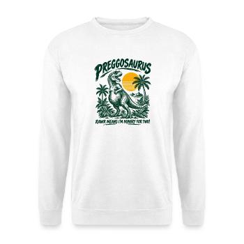 Preggosaurus Schwanger Mamasaurus Babybauch - Unisex Pullover - Weiß - Vorne - Alina (178cm) & Michal (187cm)