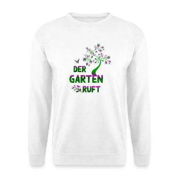 Der Garten ruet – Neongrün & Pink Botanik - Unisex Pullover - Weiß - Vorne - Alina (178cm) & Michal (187cm)