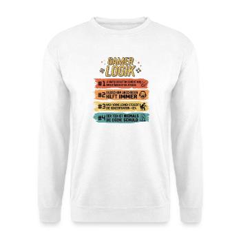 Gamer Logik Lustige Zocker Sprüche Retro - Unisex Pullover - Weiß - Vorne - Alina (178cm) & Michal (187cm)