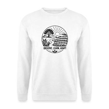 Beobachten Lernen Anpassen - Unisex Pullover - Weiß - Vorne - Alina (178cm) & Michal (187cm)