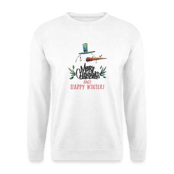 Frohe Weihnachten Schneemann Graffiti Merry Christ - Unisex Pullover - Weiß - Vorne - Alina (178cm) & Michal (187cm)