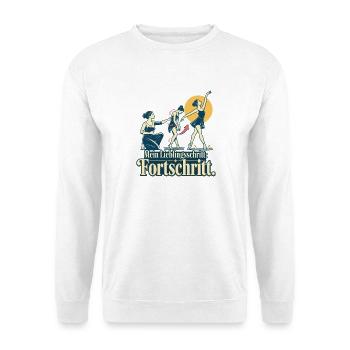 Tanzlehrer Spruch Fortschritt Tanzunterricht - Unisex Pullover - Weiß - Vorne - Alina (178cm) & Michal (187cm)