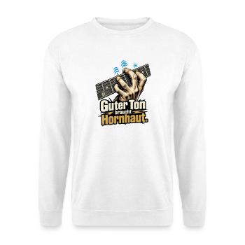Gitarrist Gitarre spielen Hornhaut Spruch - Unisex Pullover - Weiß - Vorne - Alina (178cm) & Michal (187cm)