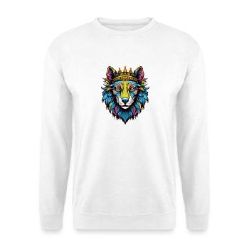 Wolf mit Krone - Unisex Pullover - Weiß - Vorne - Alina (178cm) & Michal (187cm)