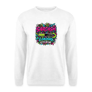 Sarcasm Loading Neon Graffiti - Unisex Pullover - Weiß - Vorne - Alina (178cm) & Michal (187cm)