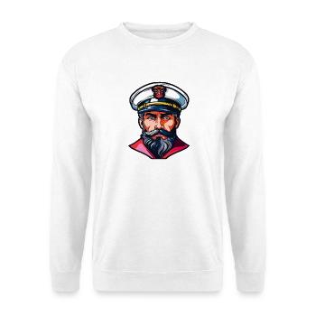 Kapitän mit weißem Uniformhut - Unisex Pullover - Weiß - Vorne - Alina (178cm) & Michal (187cm)