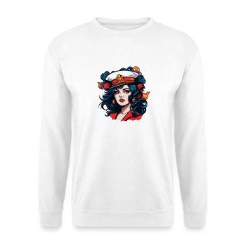 Retro-Sailor Pinup Porträt - Unisex Pullover - Weiß - Vorne - Alina (178cm) & Michal (187cm)