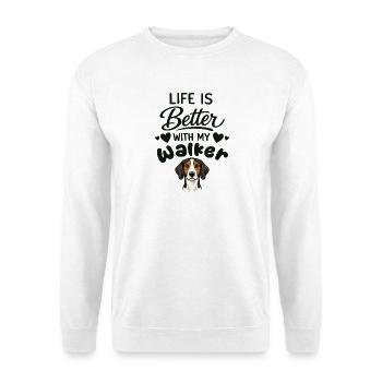  Das Leben Ist Besser Mit Meinem Treeing Walker - Unisex Pullover - Weiß - Vorne - Alina (178cm) & Michal (187cm)