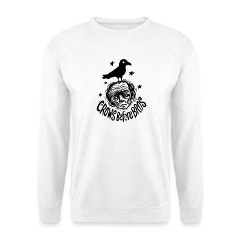 Krähe auf dem Kopf eines Mannes – Krähen vor Brüdern - Unisex Pullover - Weiß - Vorne - Alina (178cm) & Michal (187cm)