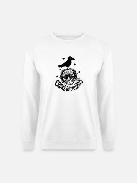 Krähe auf dem Kopf eines Mannes – Krähen vor Brüdern - Unisex Pullover - Weiß